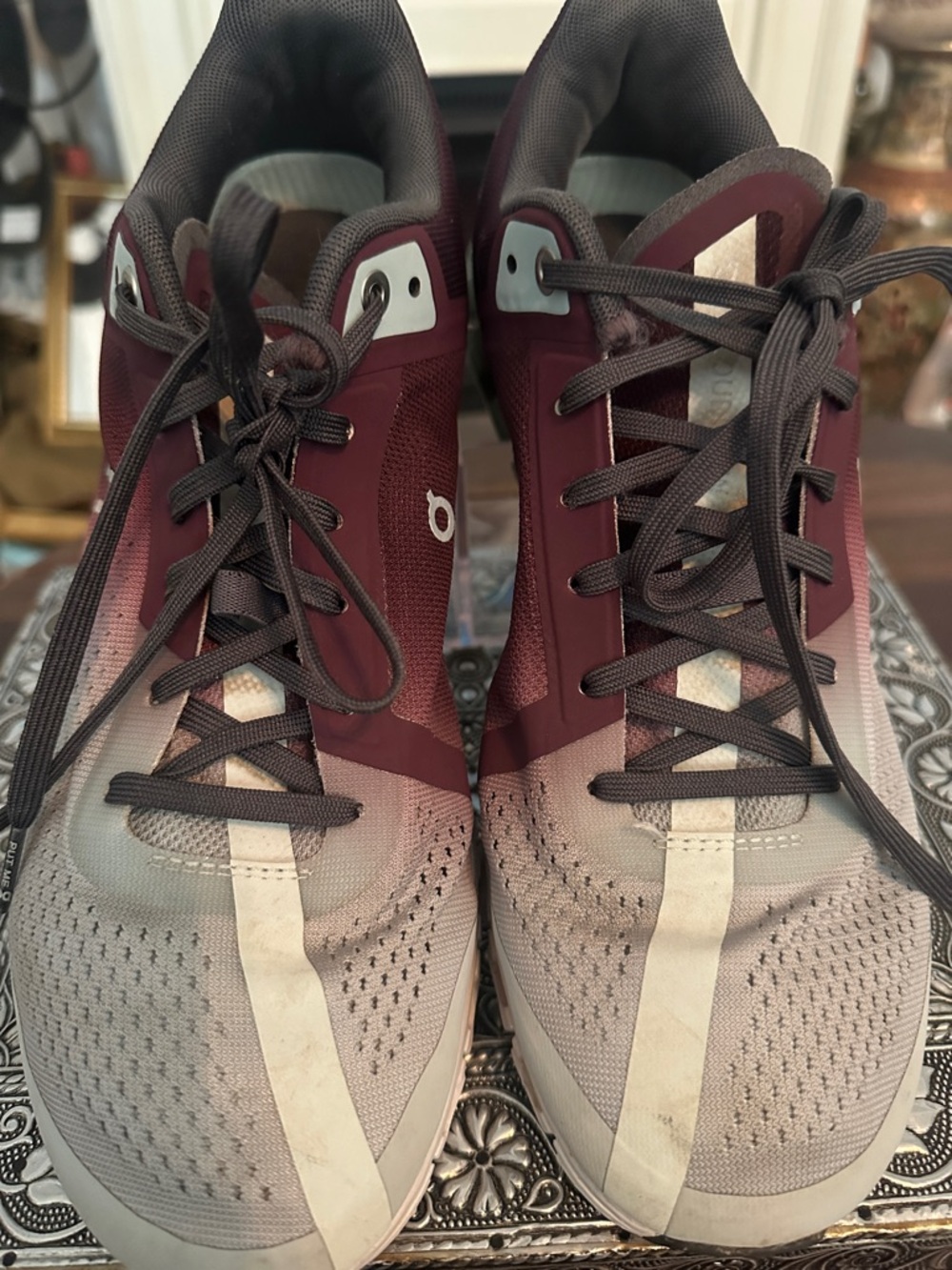 On Running Women’s Sneakers in Burgundy and Light Gray